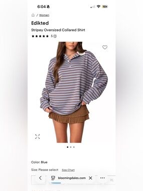 Edikted Relaxed Stripe Polo - Blue & Brown